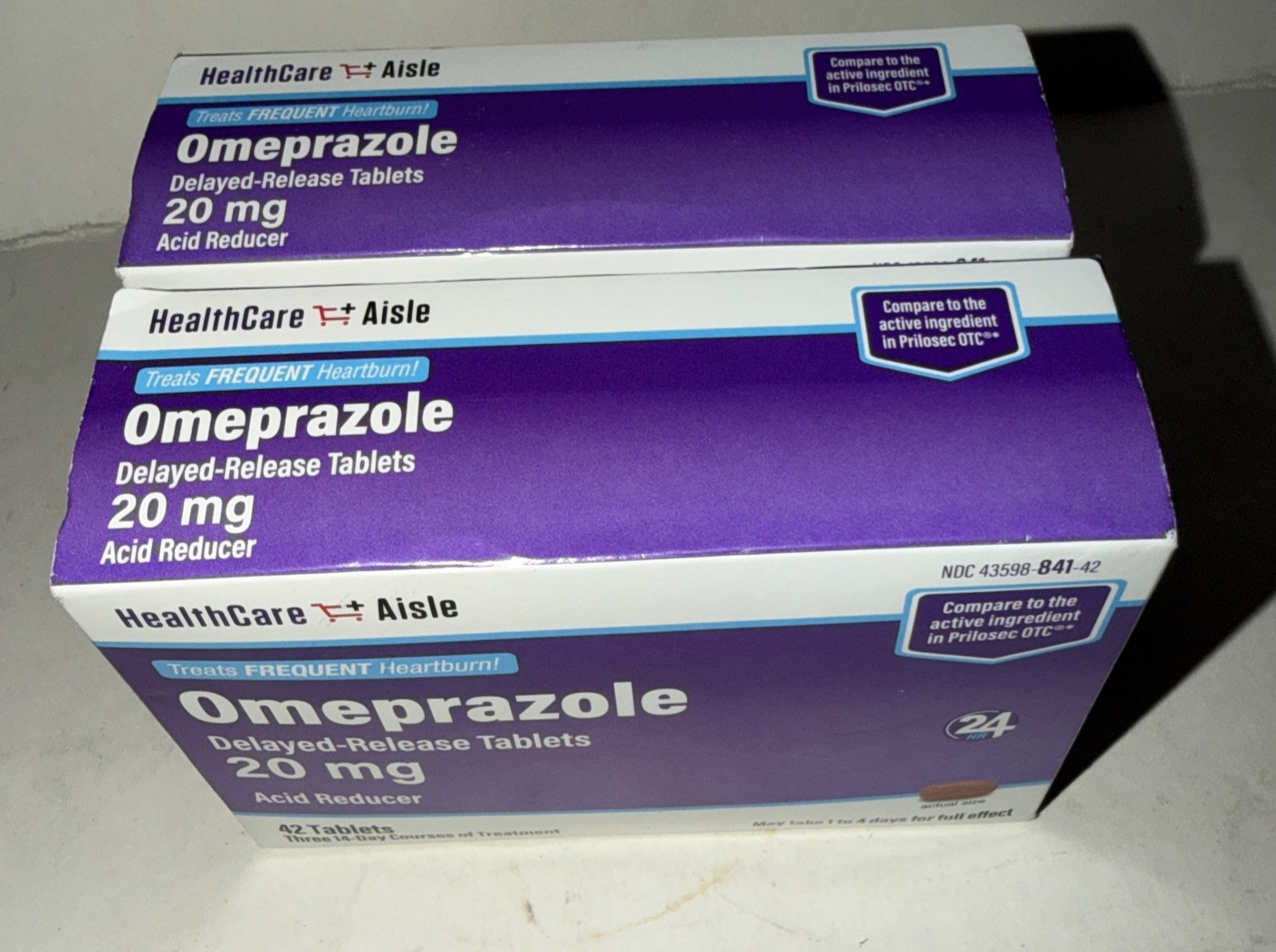 2 Boxes Omeprazole 20 Mg 42 Delayed-Release Acid Reducer Capsules Exp 09/2026