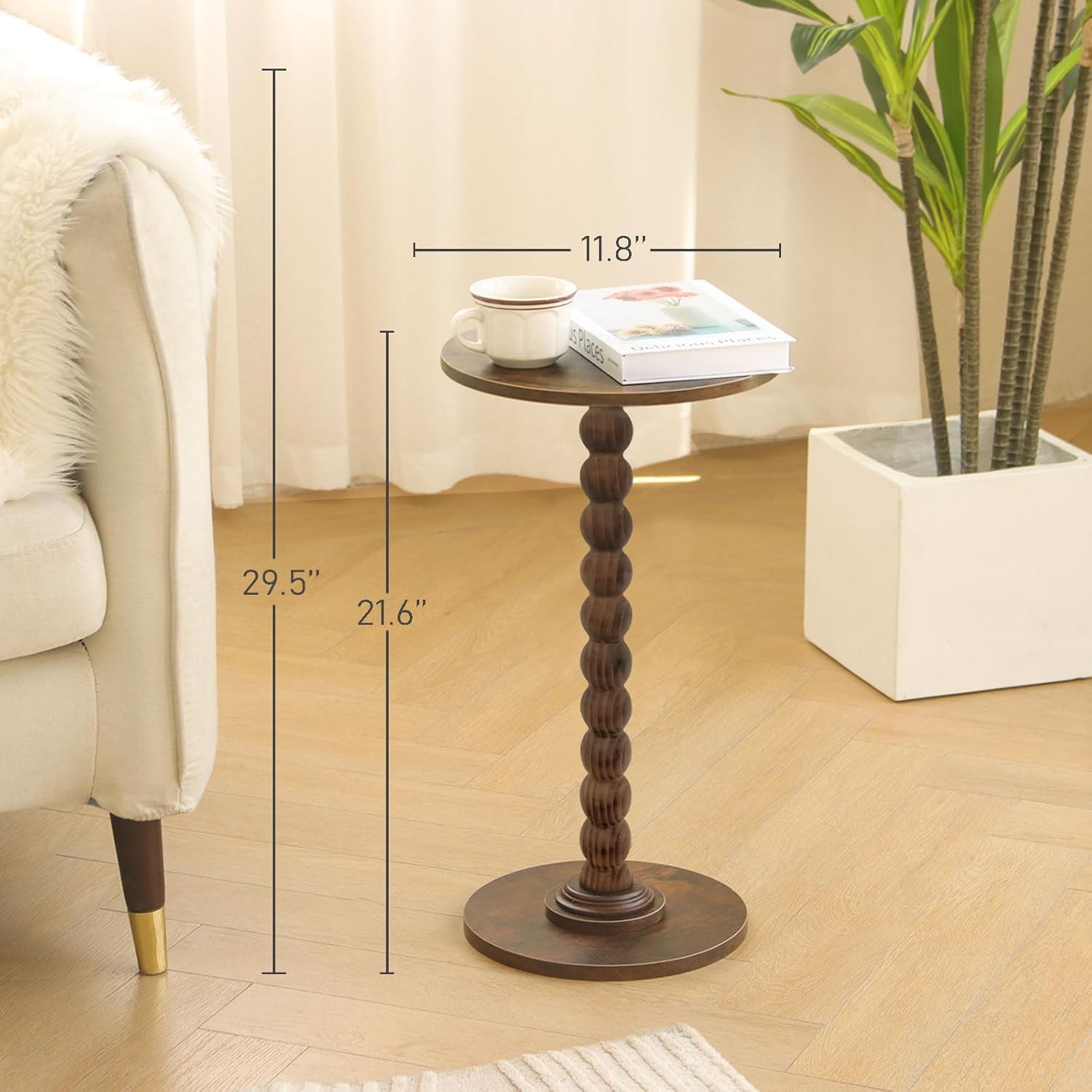 Small Round Side Table Rustic Brown Nightstand