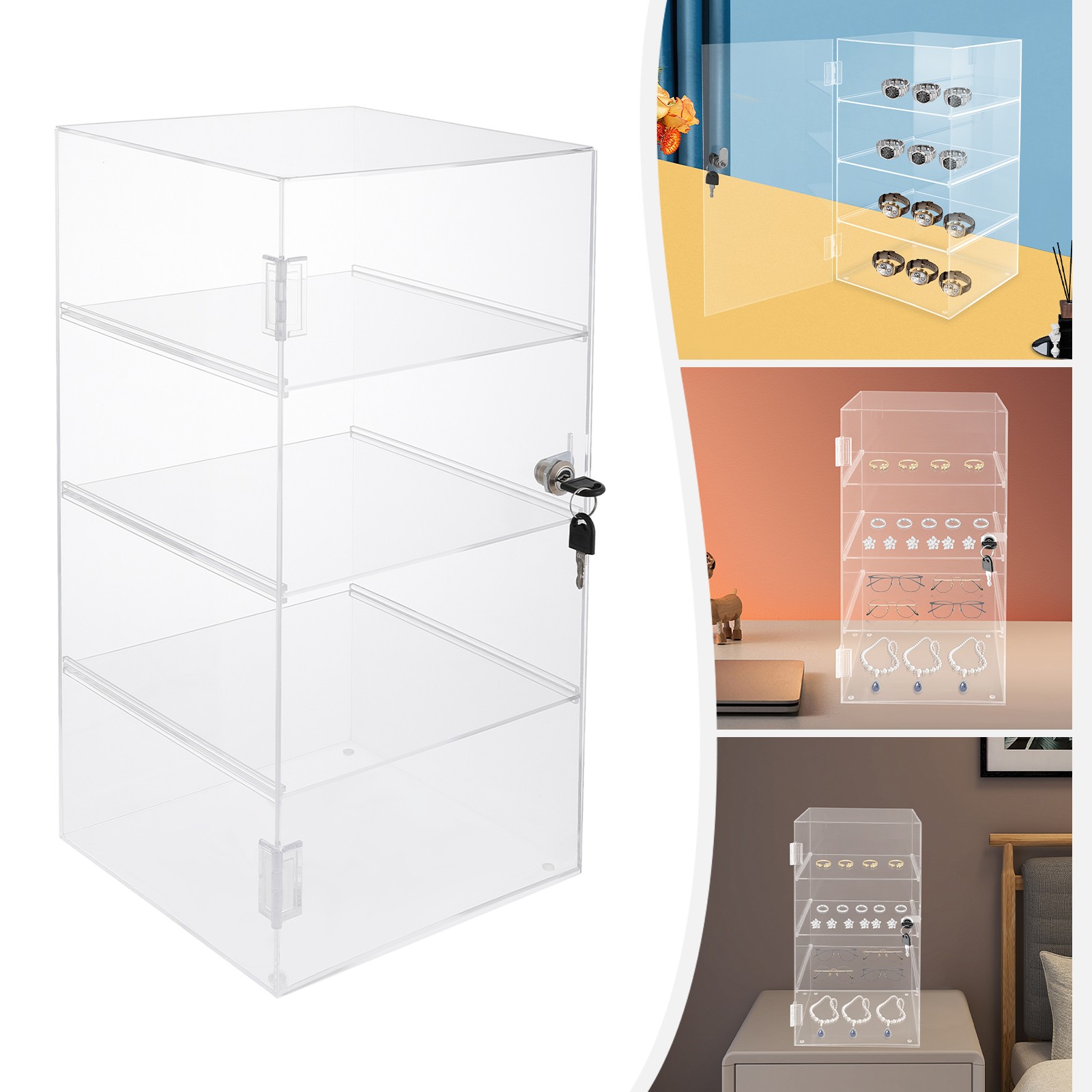 4-Tier Lockable Clear Acrylic Display Case with Keys
