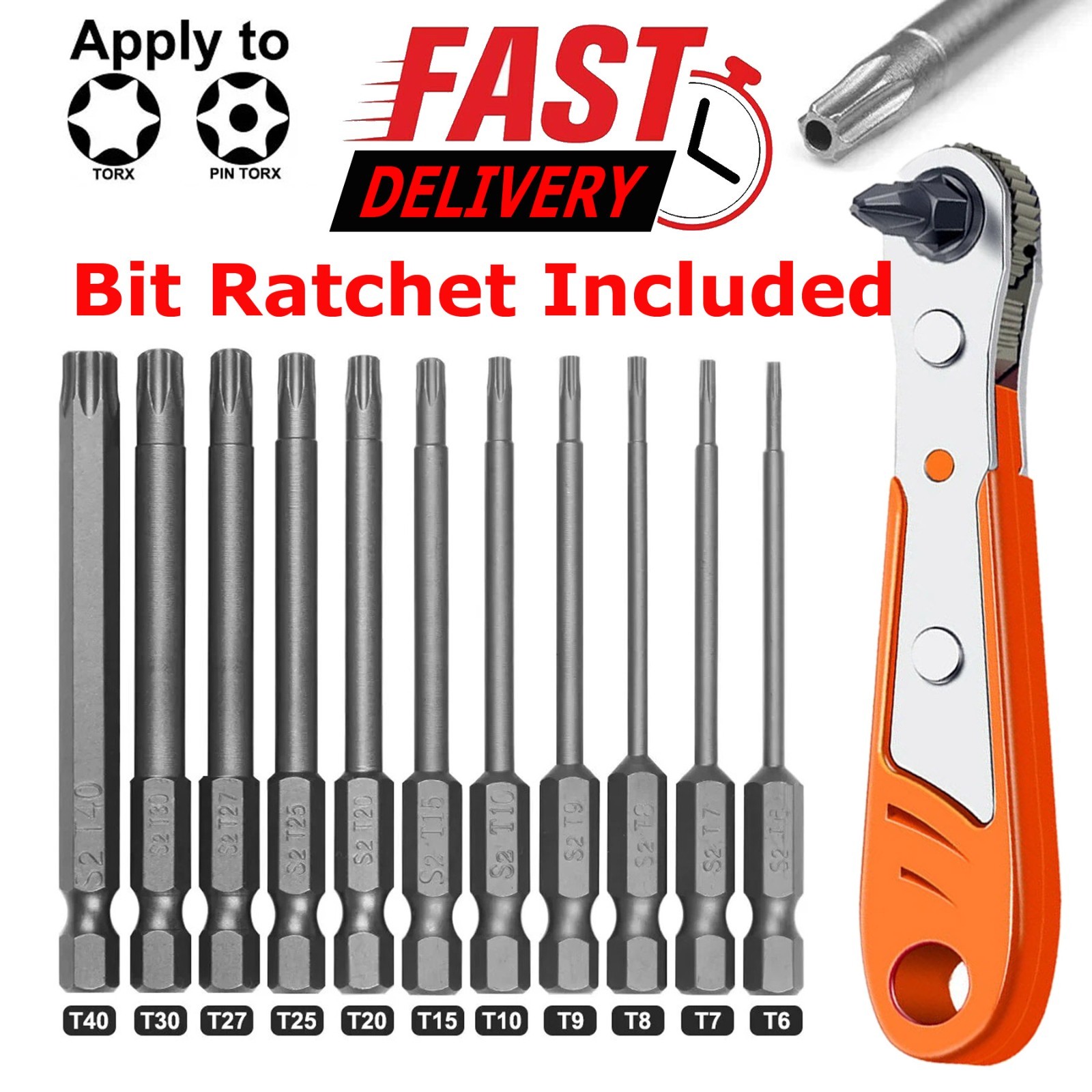 12pcs T6-T40 Magnetic Head Torx Screwdriver Bit Set Security Tamper Proof Star