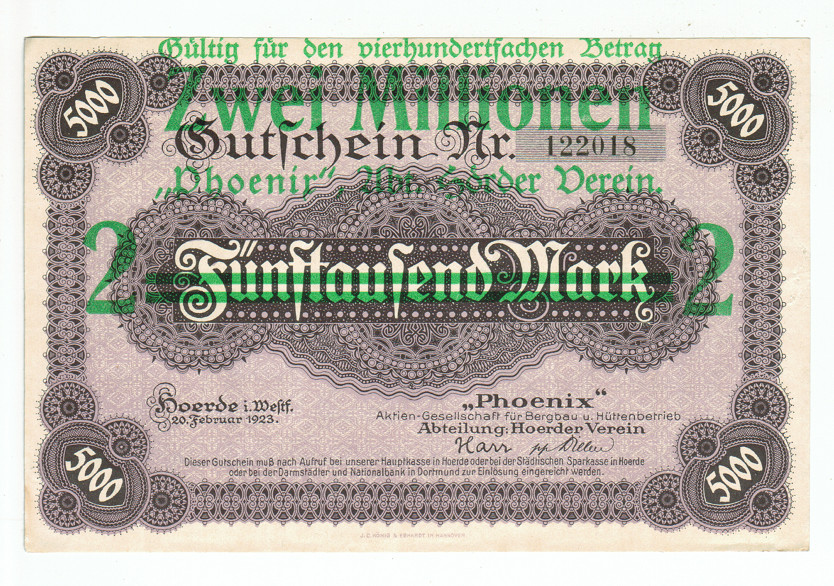 GERMANY BANKNOTE 2 MILLION MARK HOERDE 1923