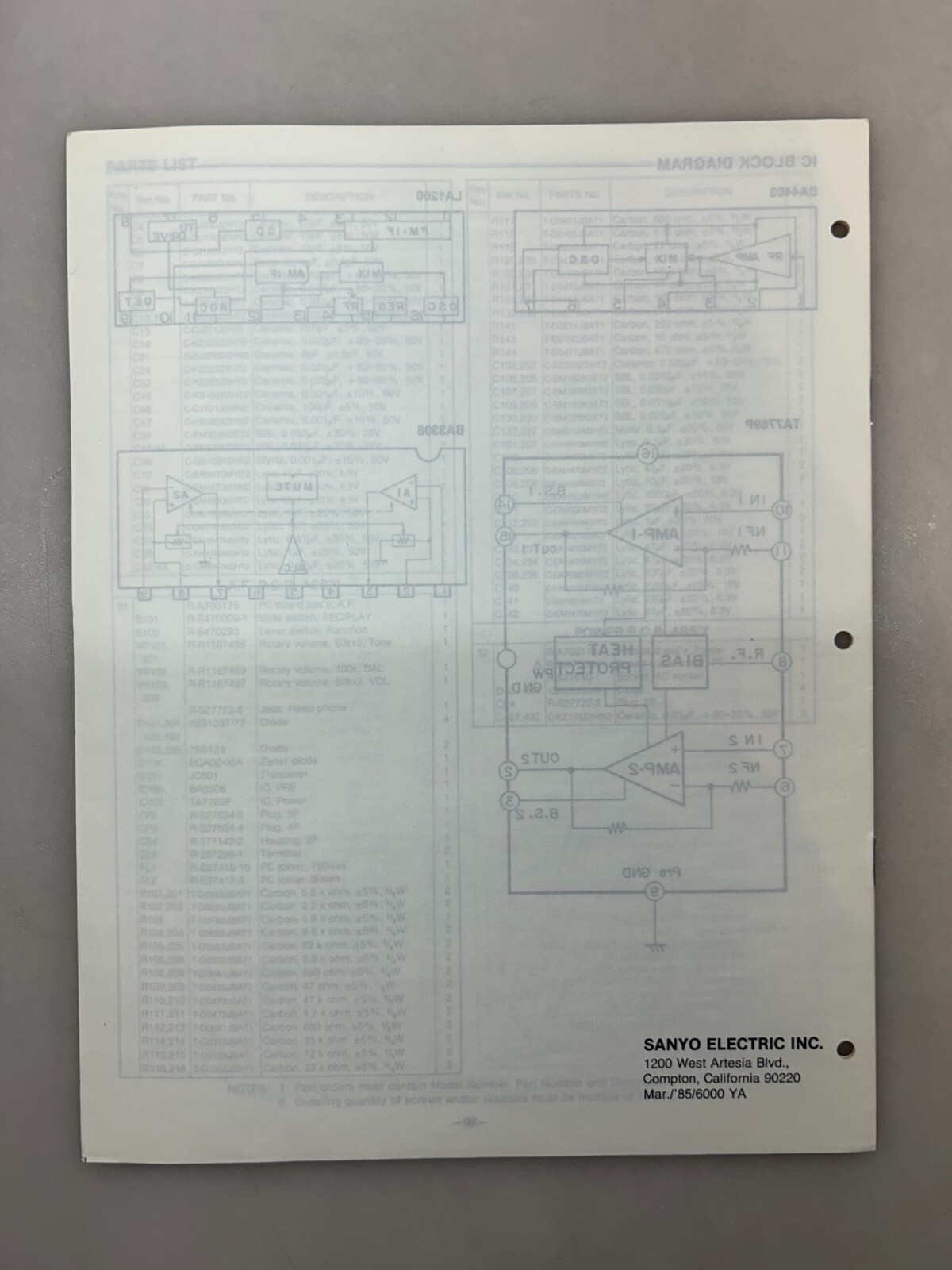 Sanyo WC2000 Original Service Manual Free Shipping