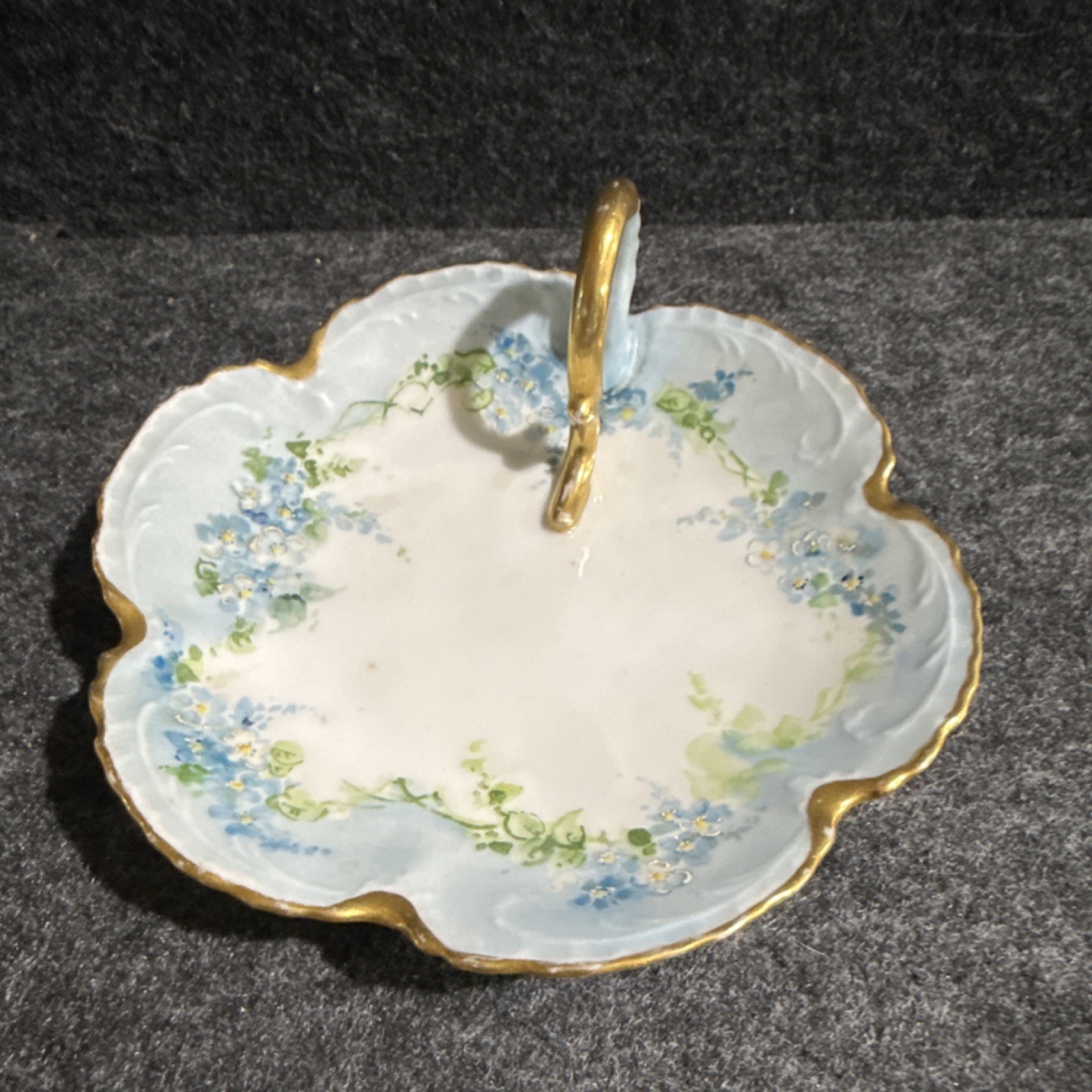 Z.S. & Co Bavaria Marseille Porcelain Candy Dish Blue Floral Gold Trim Handle