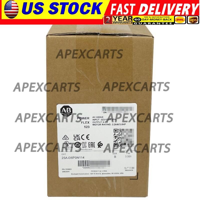 Allen-Bradley 25A-D6P0N114 PowerFlex 523 2.2kW (3Hp) AC Drive Surpl US Free Tax