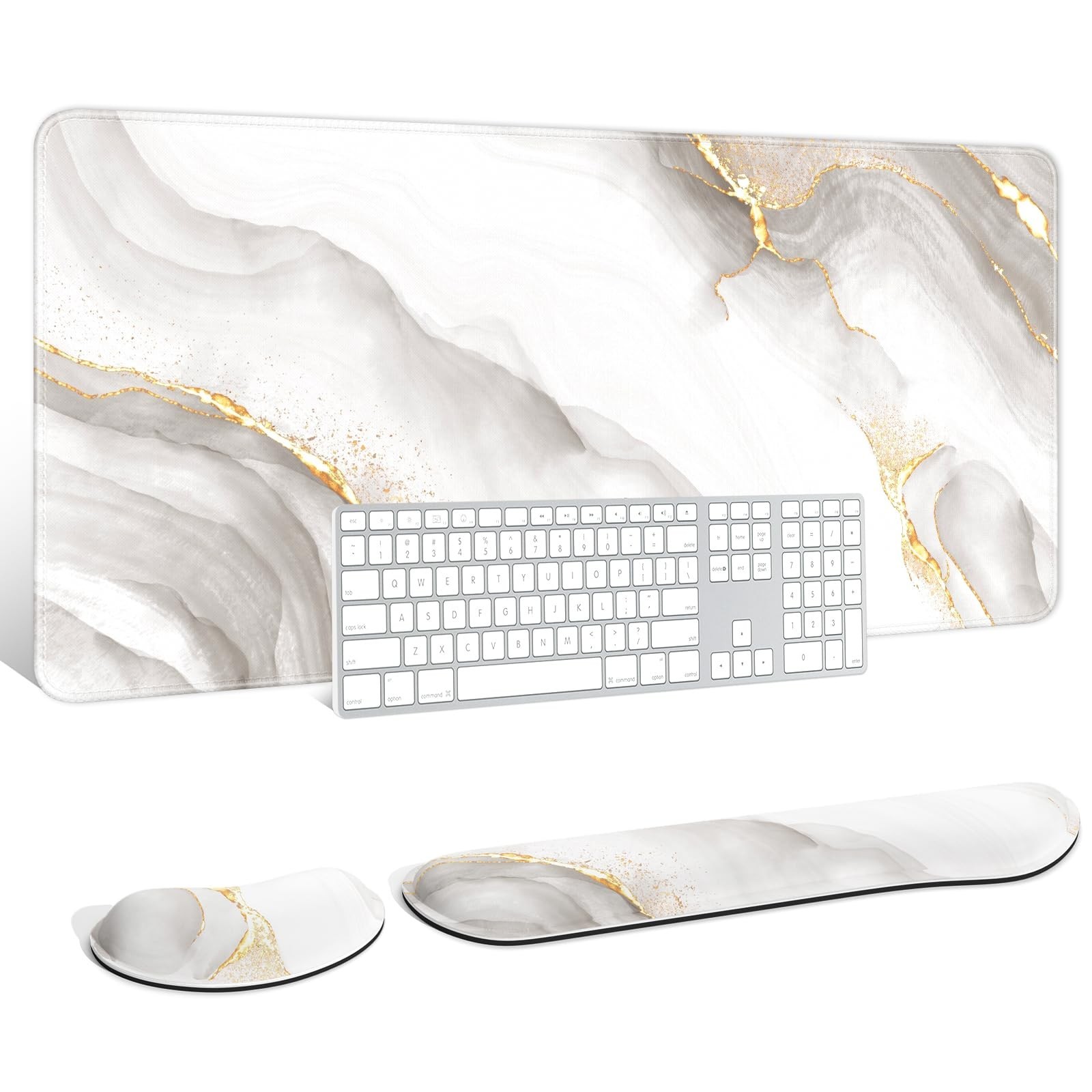 Auhoahsil Large Mouse Pad with Wrist Rests for Keyboard & Mouse, Thick Soft E...