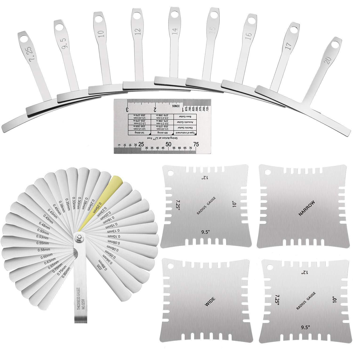 15 Pieces Guitar Luthier Tools Set Including Radius Gauge String Action...
