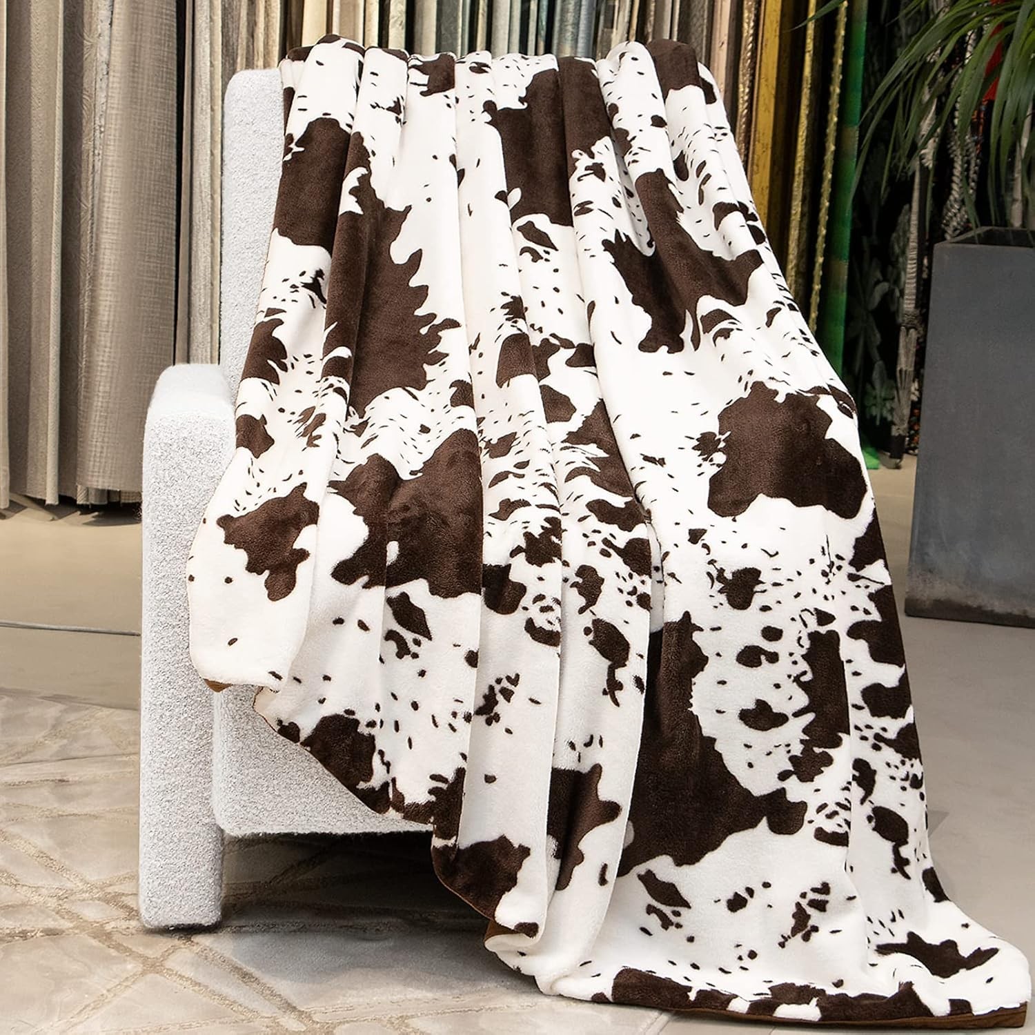 Cow Print Blanket Brown & White - Throw Size 50" x 60" (130 x 150 cm) White Cow
