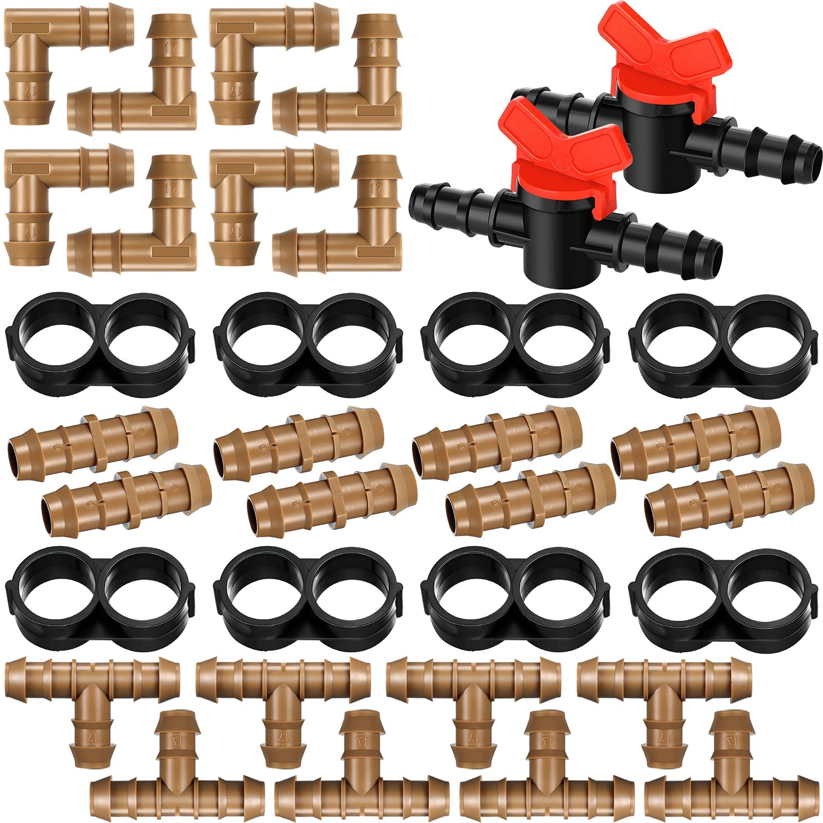 34 Pieces Drip Irrigation Fitting Kit 1/2 Inch Tubing Set, 2 inch tubing