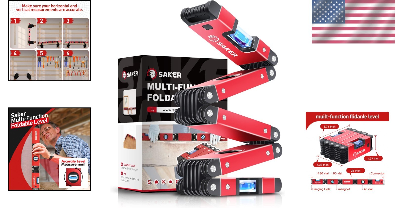 Level Tool Multi-Function Foldable 28 Inch Leveler for Precise Measurement