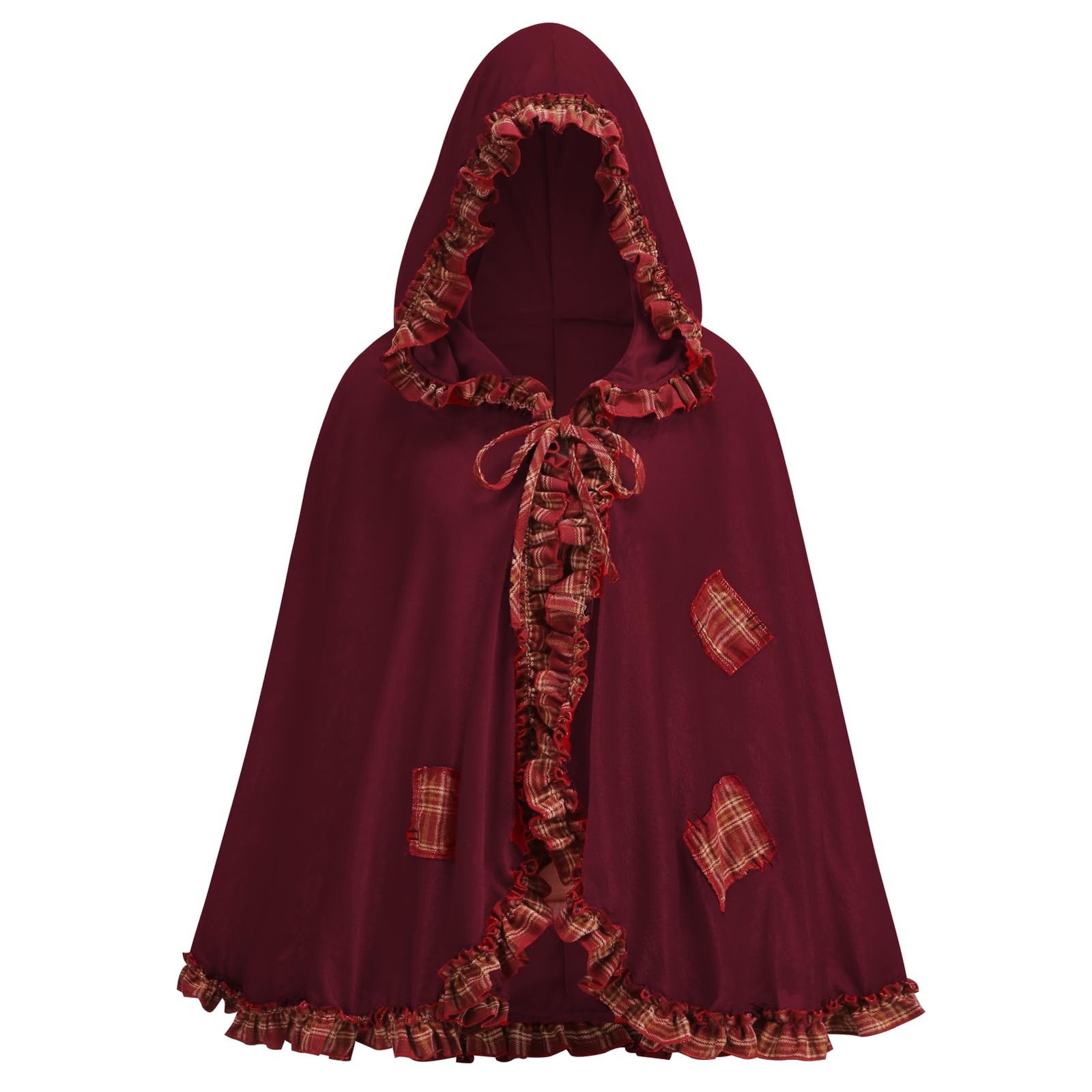 Little Red Riding Hood Cloak Costume Adult Velvet Red Cape with Hood Hallowee