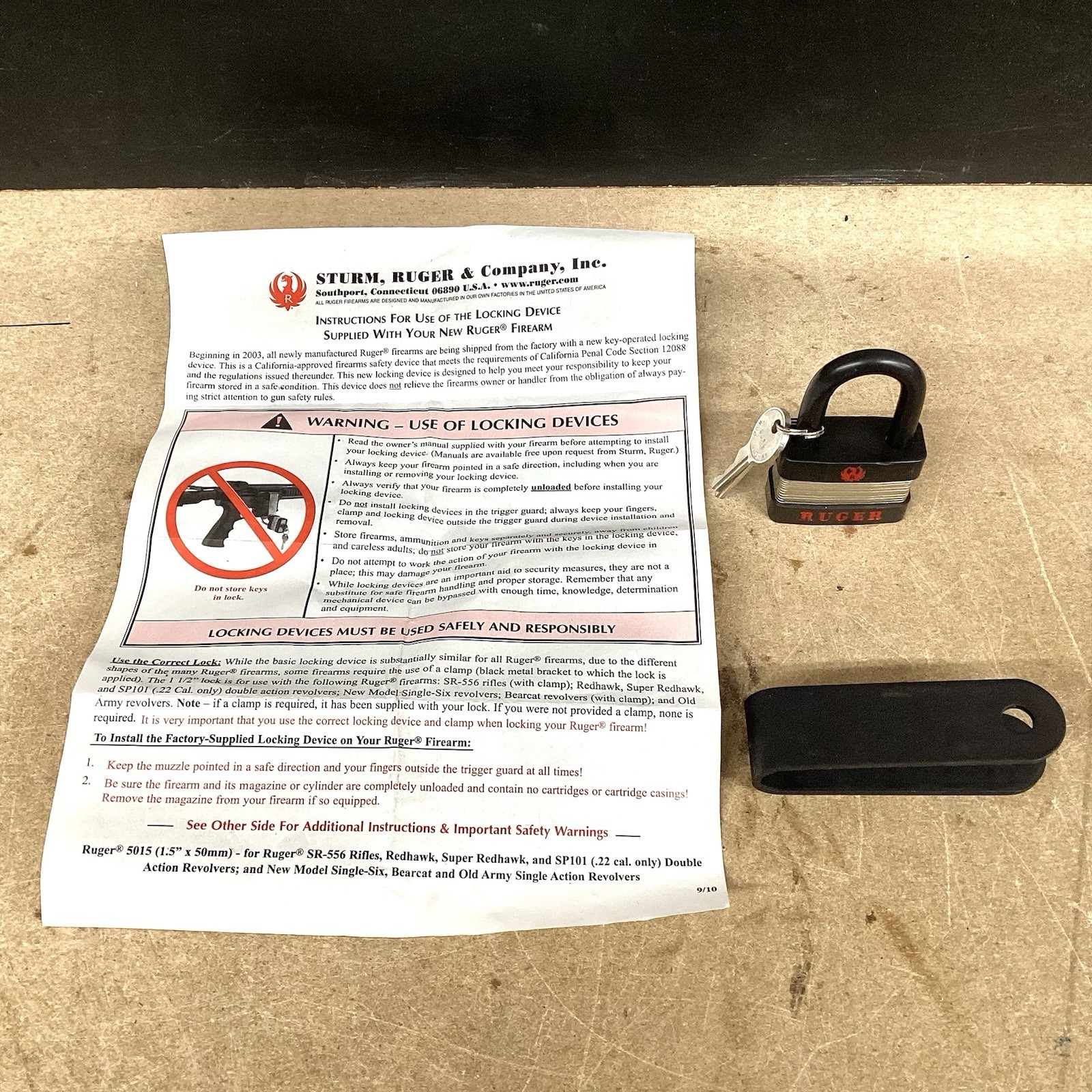 Pistol padlock factory Ruger 5015NV for MKIII and 22/45 Mark 3 models 1 1/2" new