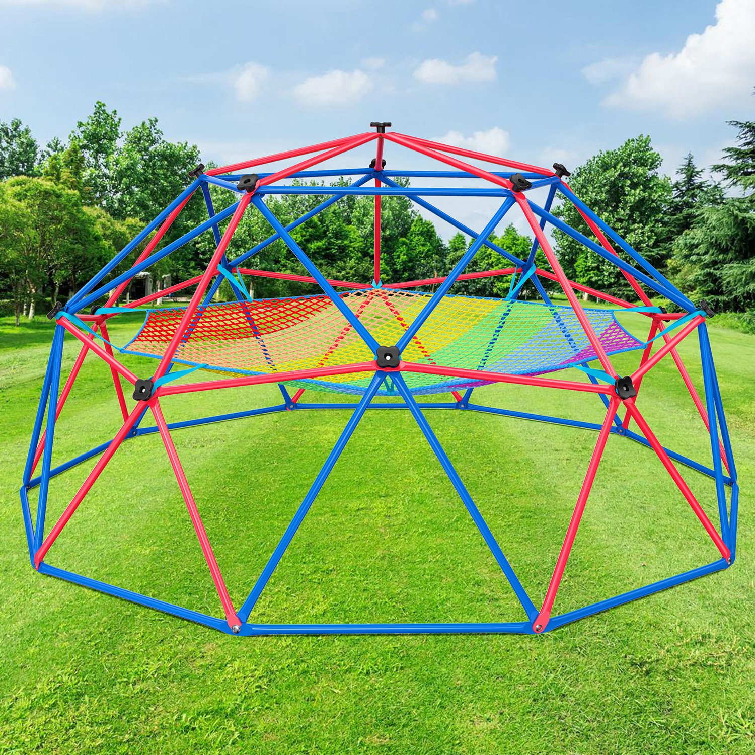 Hapfan Climbing Dome 10FT with Climbing Cargo Net Monkey Bars for Backyard Lawn