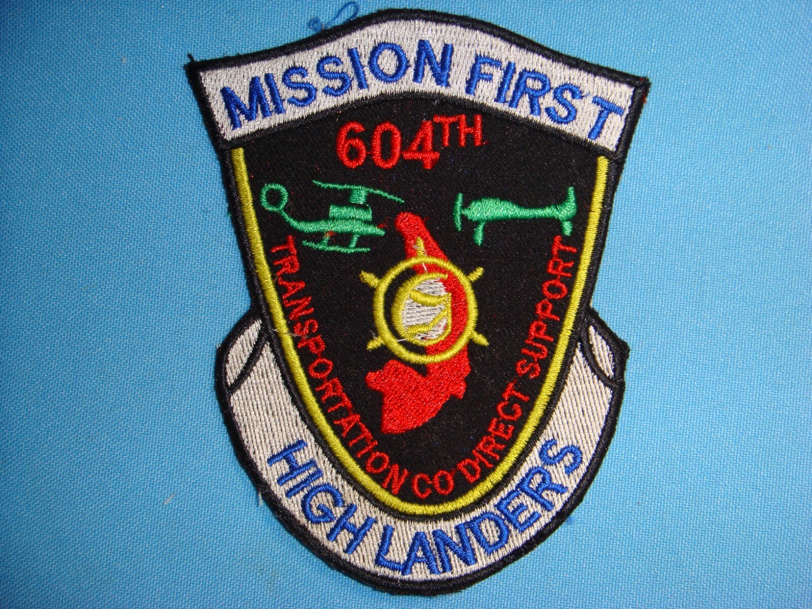 VIETNAM WAR PATCH, US 604th TRANSPORTATION Co. MISSION FIRST HIGHLANDERS