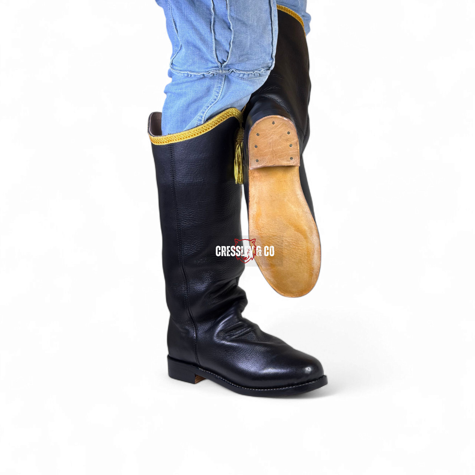 CIVIL WAR HESSIAN RIDING BOOTS WITH GOLDEN LACE & TASSELS - Made to Size