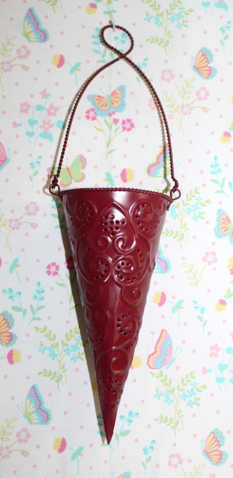 Boutique *NEW* Burgundy Pierced Tin Hanging Cone Fill With Anything