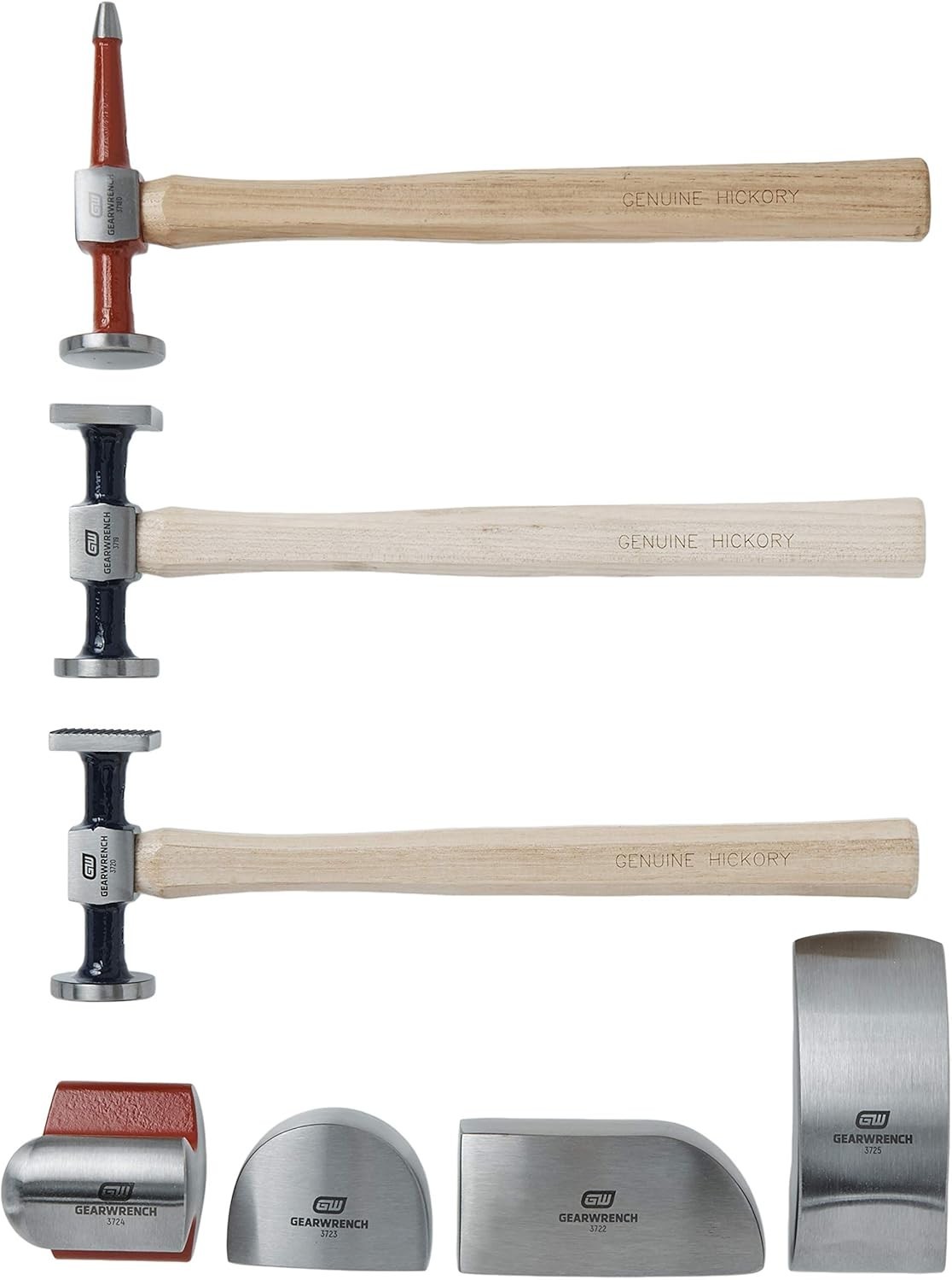 Lightweight 7-Piece Hammer & Dolly Set with Flame-Treated Hickory Handles