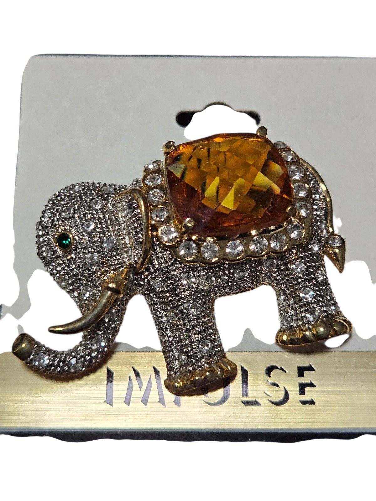 Impulse Elephant Pin Brooch Rhinestones New Yellow