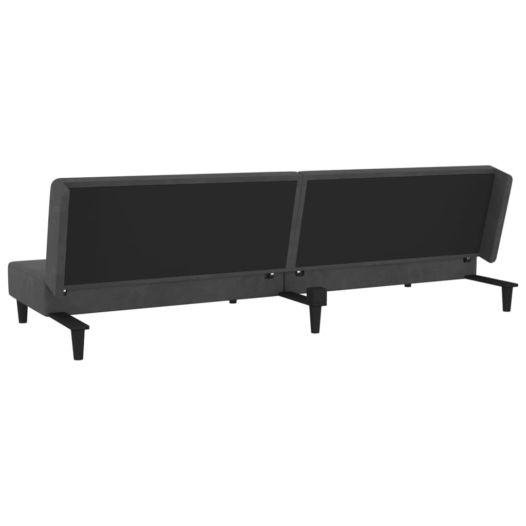 Sofa Bed Dark Gray Velvet (100% polyester), wood, plastic 2-Seater