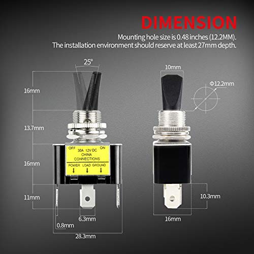 Illuminated Toggle Switch 12V LED, Green LED Lighted Toggle 2pcs Green LED