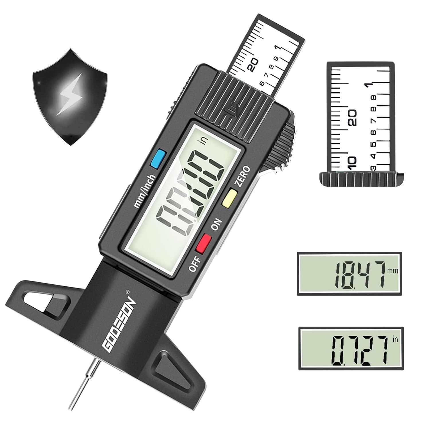 GODESON Digital Tyre Tread Depth Gauge UK,0-25.4 Mm Inch Guage 1 Pack