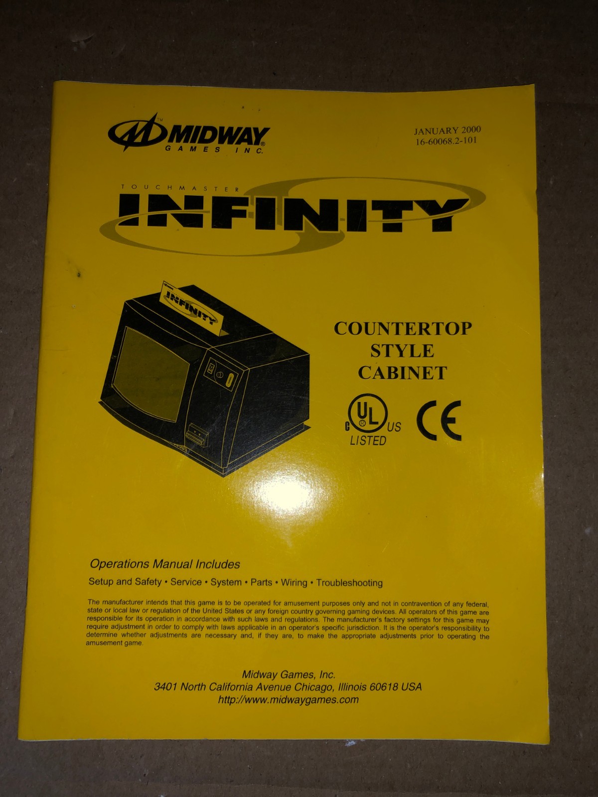 MIDWAY INFINITY TOUCH SCREEN ARCADE MANUAL ORIGINAL