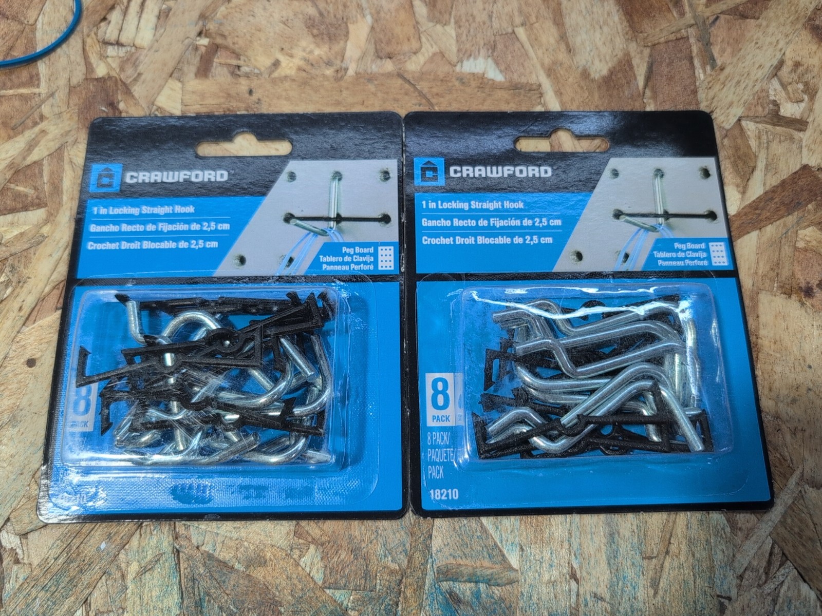 2 Packages of 8 Straight Locking Straight Hook Peg Board Steel Hang Organize 1"