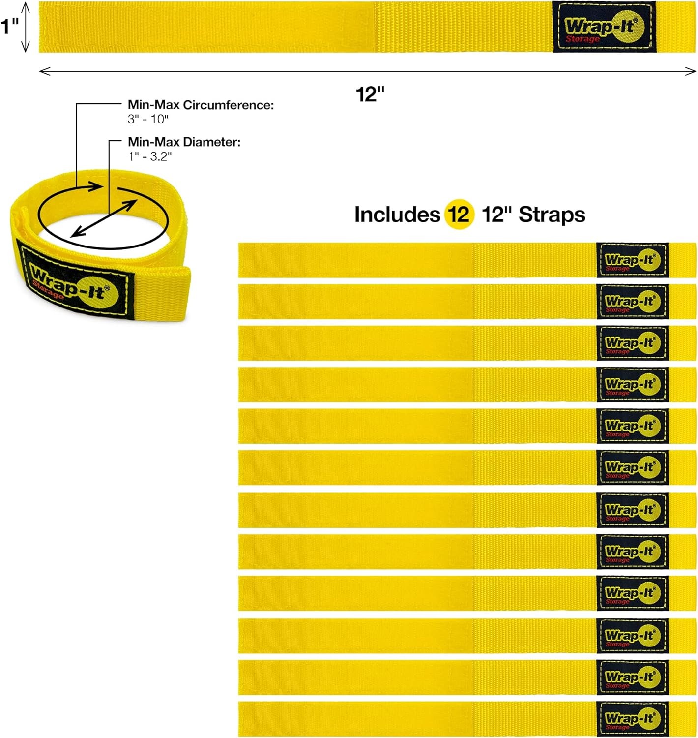 Quick-Straps by Wrap-It Storage - 12" (12 Pack) Yellow - 12 Pack),