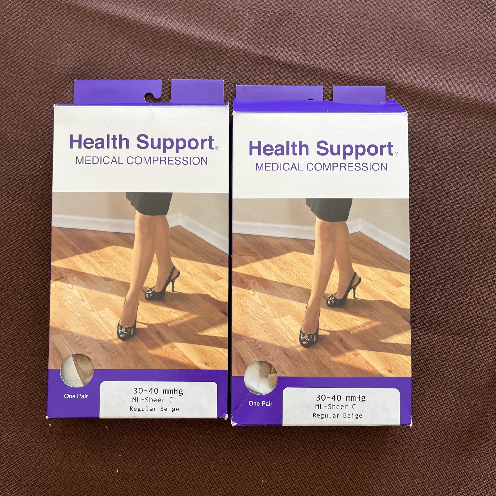 2 Carolon Health Support Compression Stockings 30-40 mmHg ML- Sheer C. R Beige