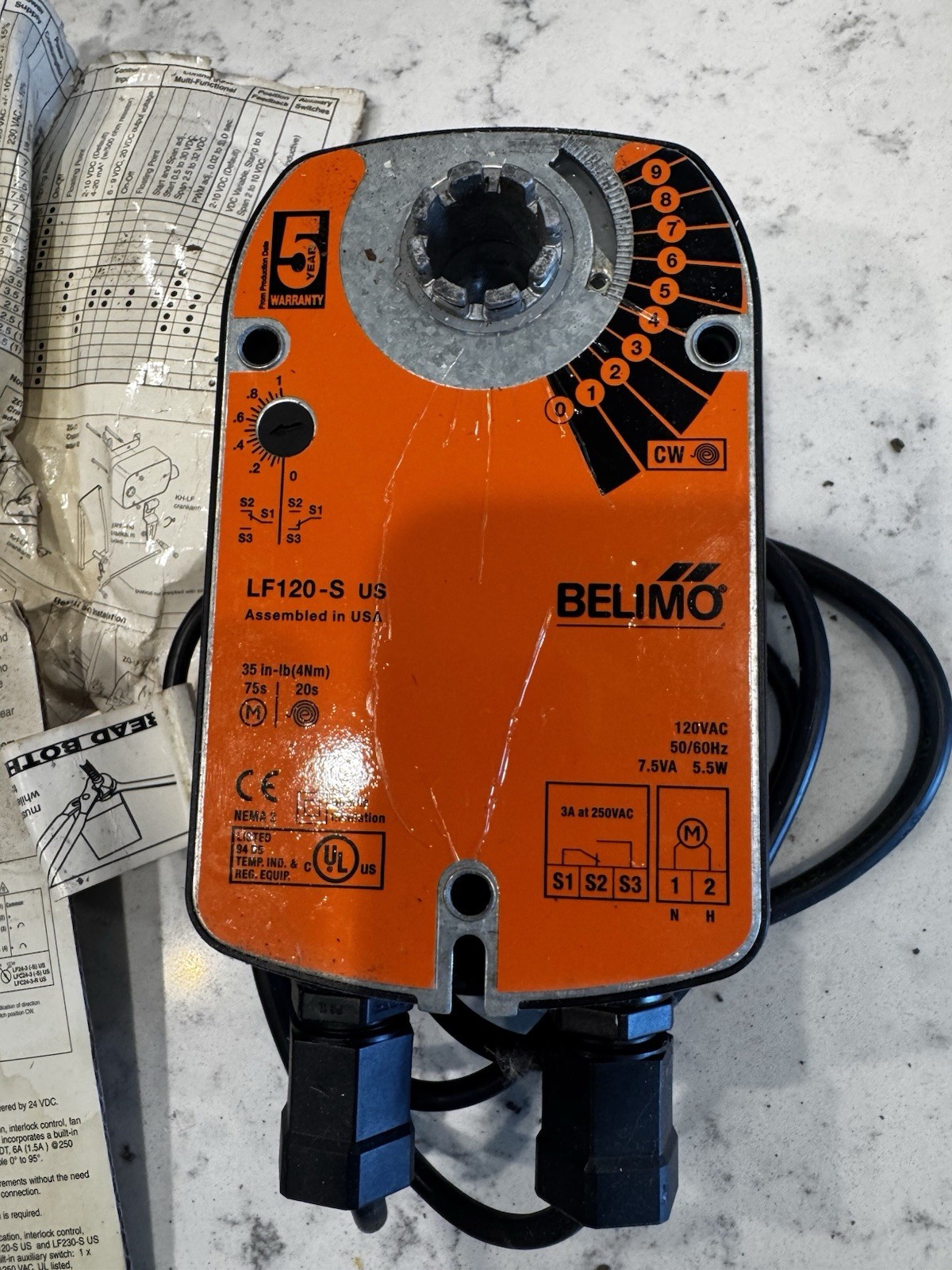 Belimo LF120-S US Spring Return Damper Actuator, 120 VAC, Corded Electric