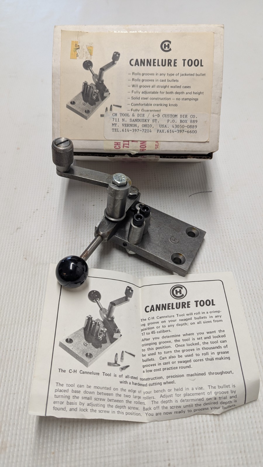 C-H Tool & Die Corp Cannelure Crimping Reloading Tool w/ Ship Box & Instructions