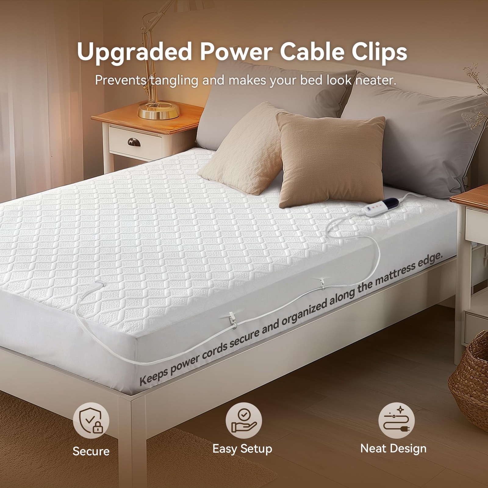 Heated Mattress Pad Queen Size with Dual Control, Electric Queen, White