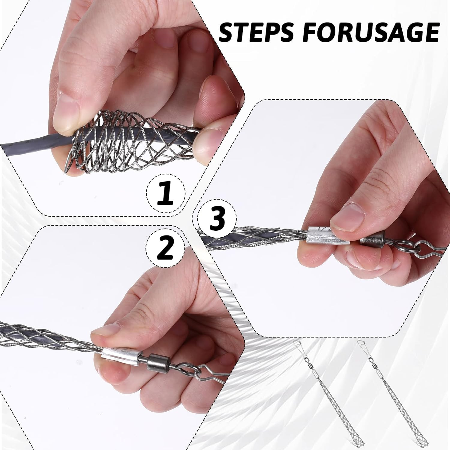 2 Pcs 1/2 Inch Wire Pulling Grip Mesh Cable Pulls Cable Pulling Grip Sock Met...