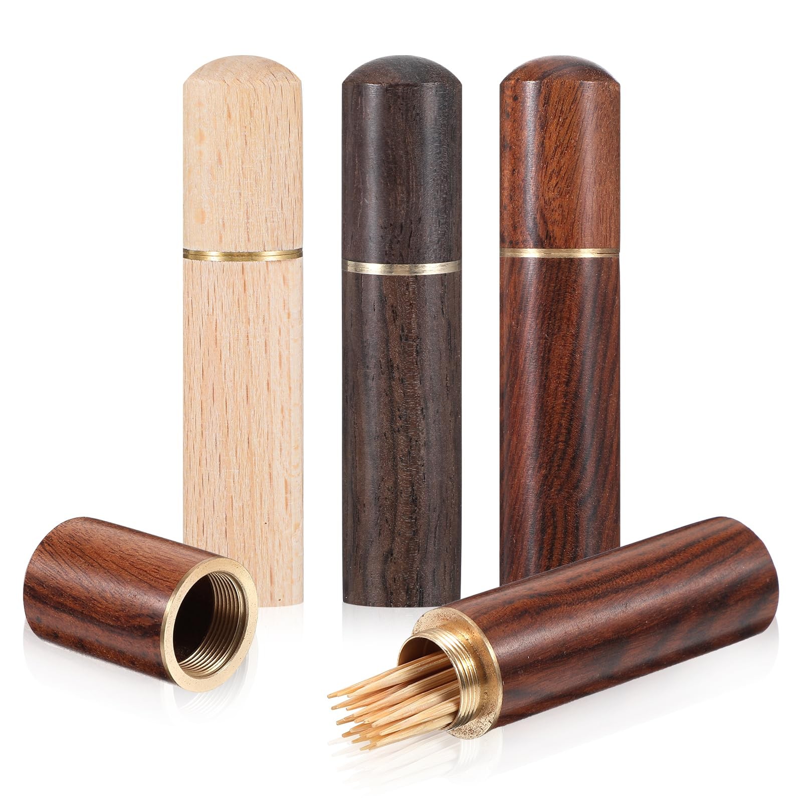 3 Pack Wooden Toothpick Holder Portable Mini Toothpick Case for Travel
