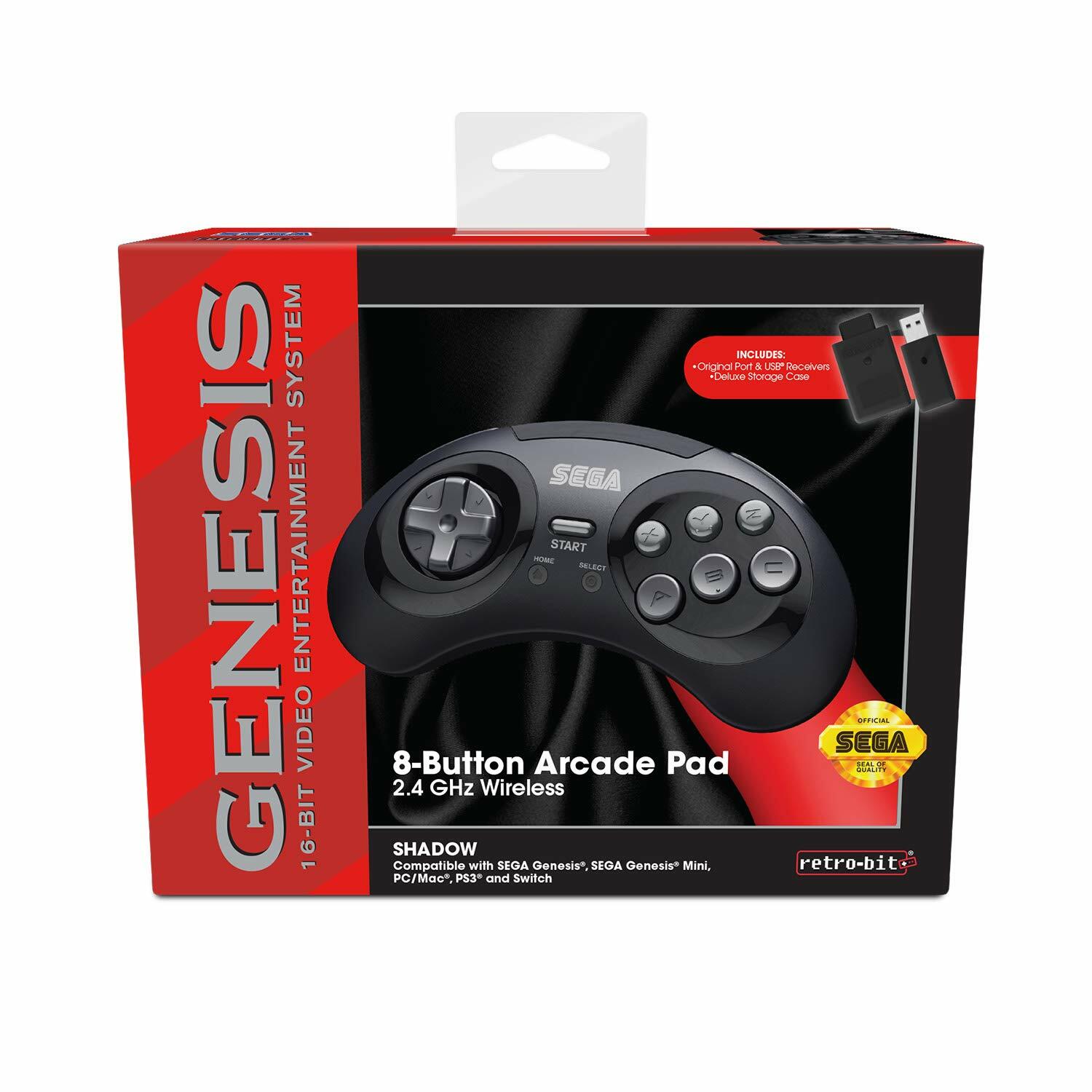 Retro-Bit 2.4 GHz Wireless Controller 8-Button Sega Genesis Original/Mini Black