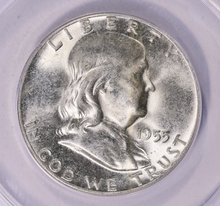 1955 FRANKLIN HALF DOLLAR ANACS MS65 FBL