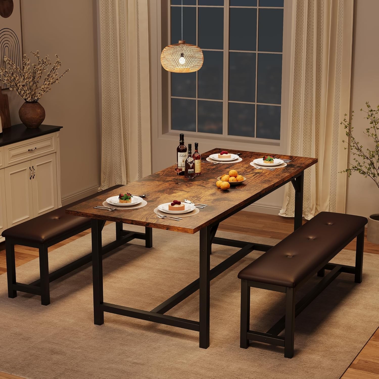 3-Piece Dining Table & Chairs Set – Extendable 47-63", Durable, Compact Design