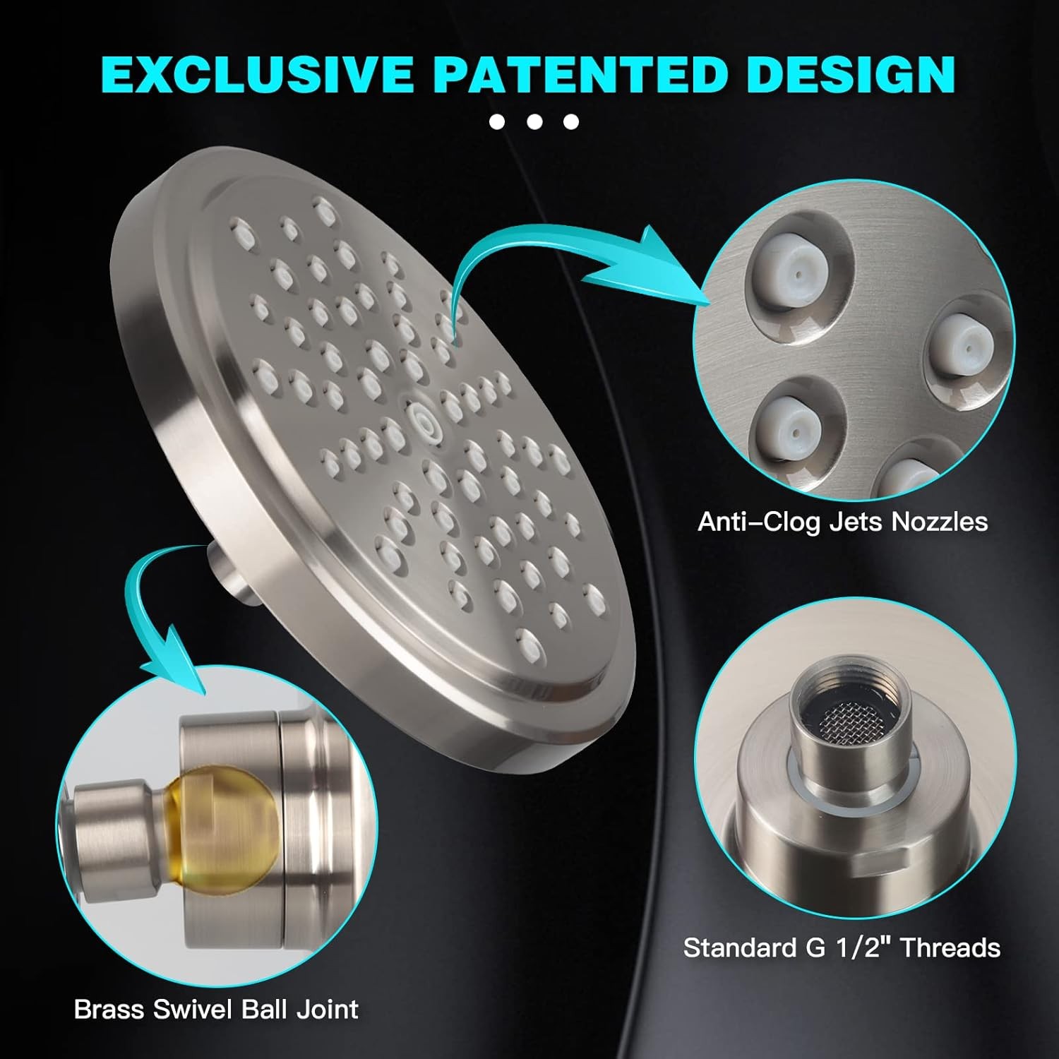 High Flow Shower Head - High Pressure Rain - 7 Inch Rainfall Spray Showerhead -
