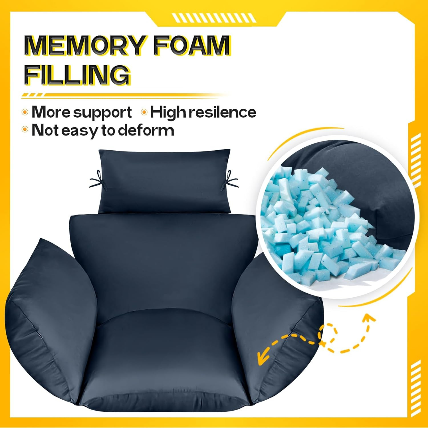 MAGIC ELEPHANT Egg Chair Cushion, Memory Foam Indoor Outdoor Hanging Egg Chair C