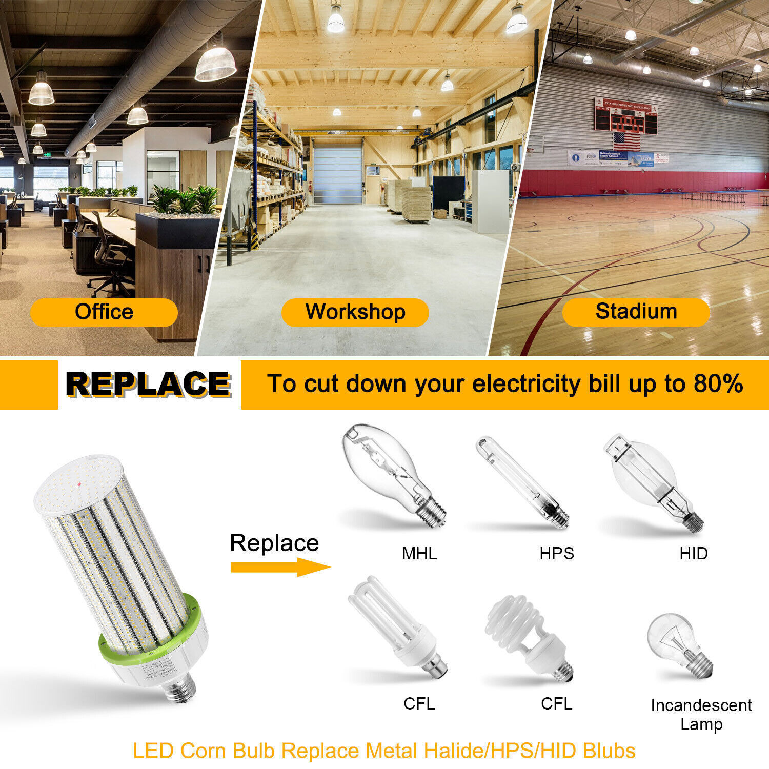 6Pcs 200W LED Corn Light Bulb E39 Mogul Base Replace 1000W MH HPS Warehouse Lamp