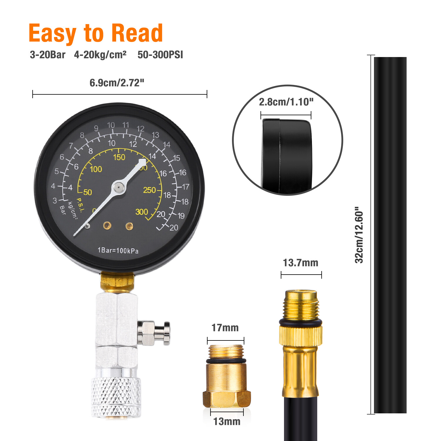 Engine Cylinder Compression Gauge Tester Kit Gas Engine Diagnostic Tester Tool