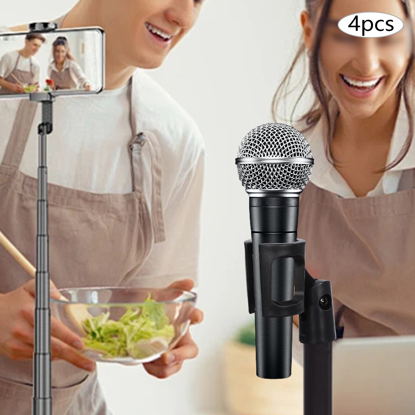 4 Pcs Universal 180° Microphone Clips Clamp Holder For Wired/ Wireless Mic Stand