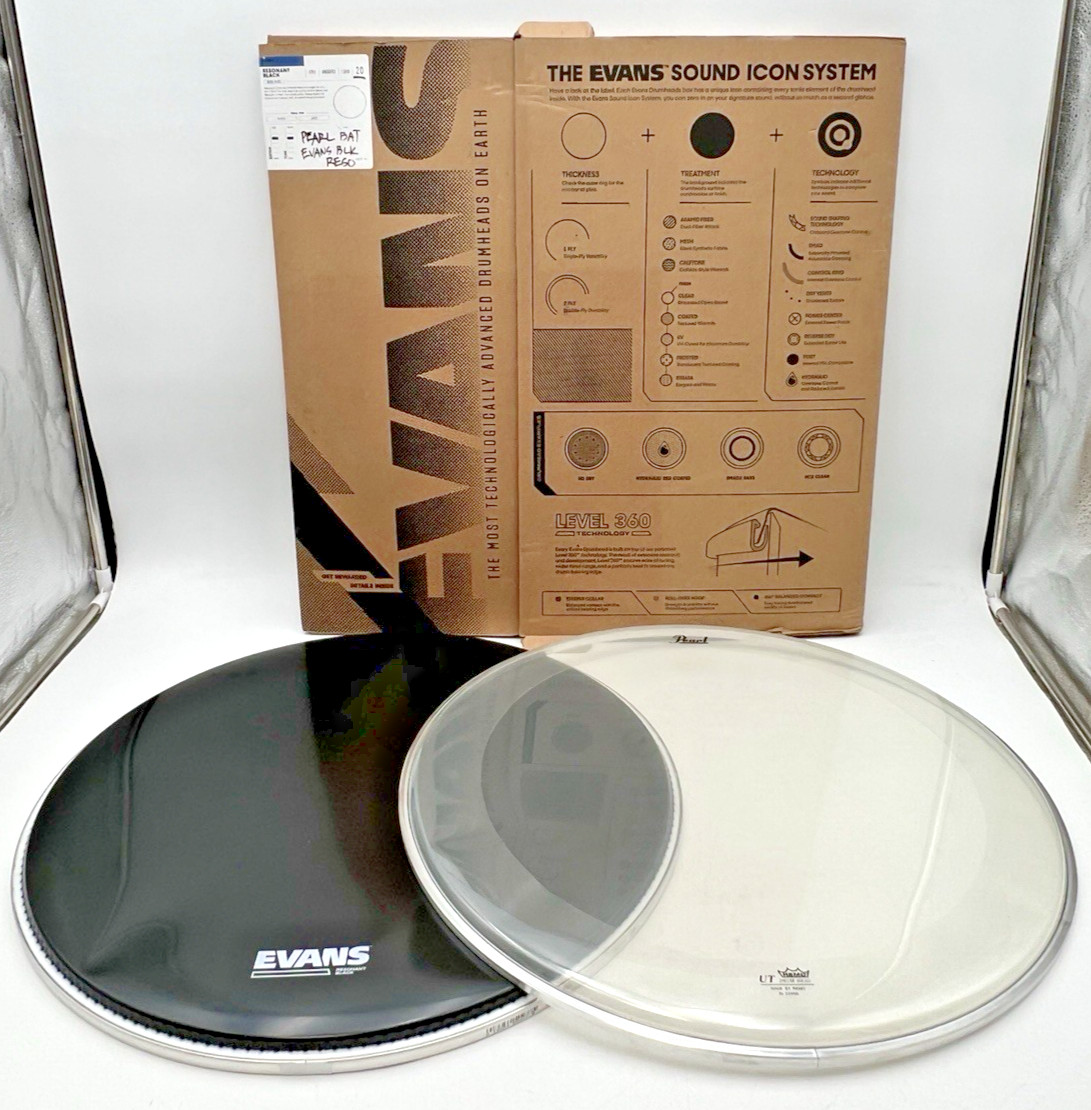 EVANS RESONANT BLACK BD20RBG & PEARL REMO UT CLEAR DRUMHEADS