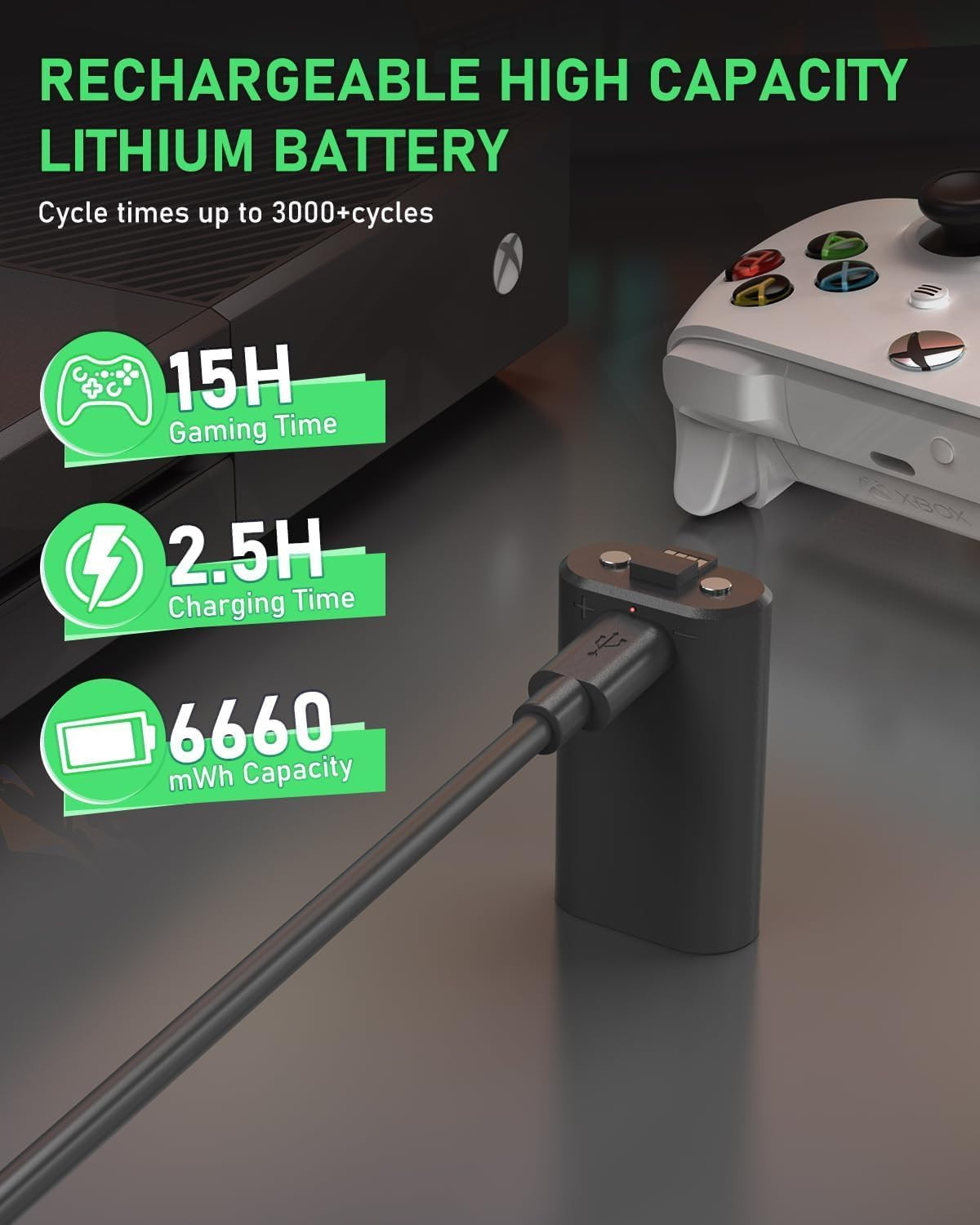 Rechargeable Controller Battery Pack for Xbox One/Xbox Series X|S, 2X6660Mwh Bat