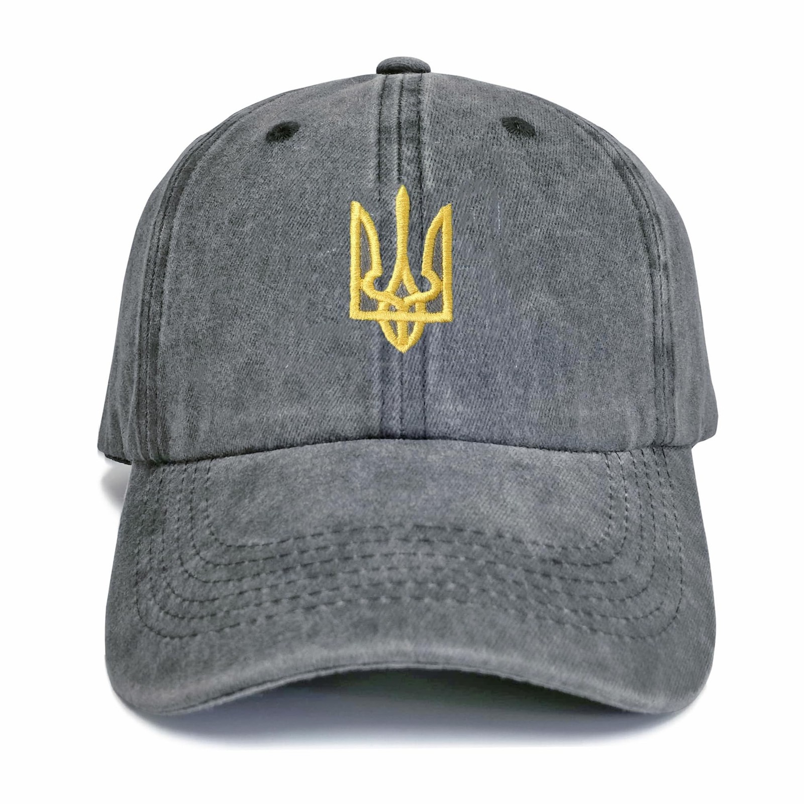 Embroidered Ukraine Hat Retro Vintage Washed Cotton Denim Baseball Caps Grey