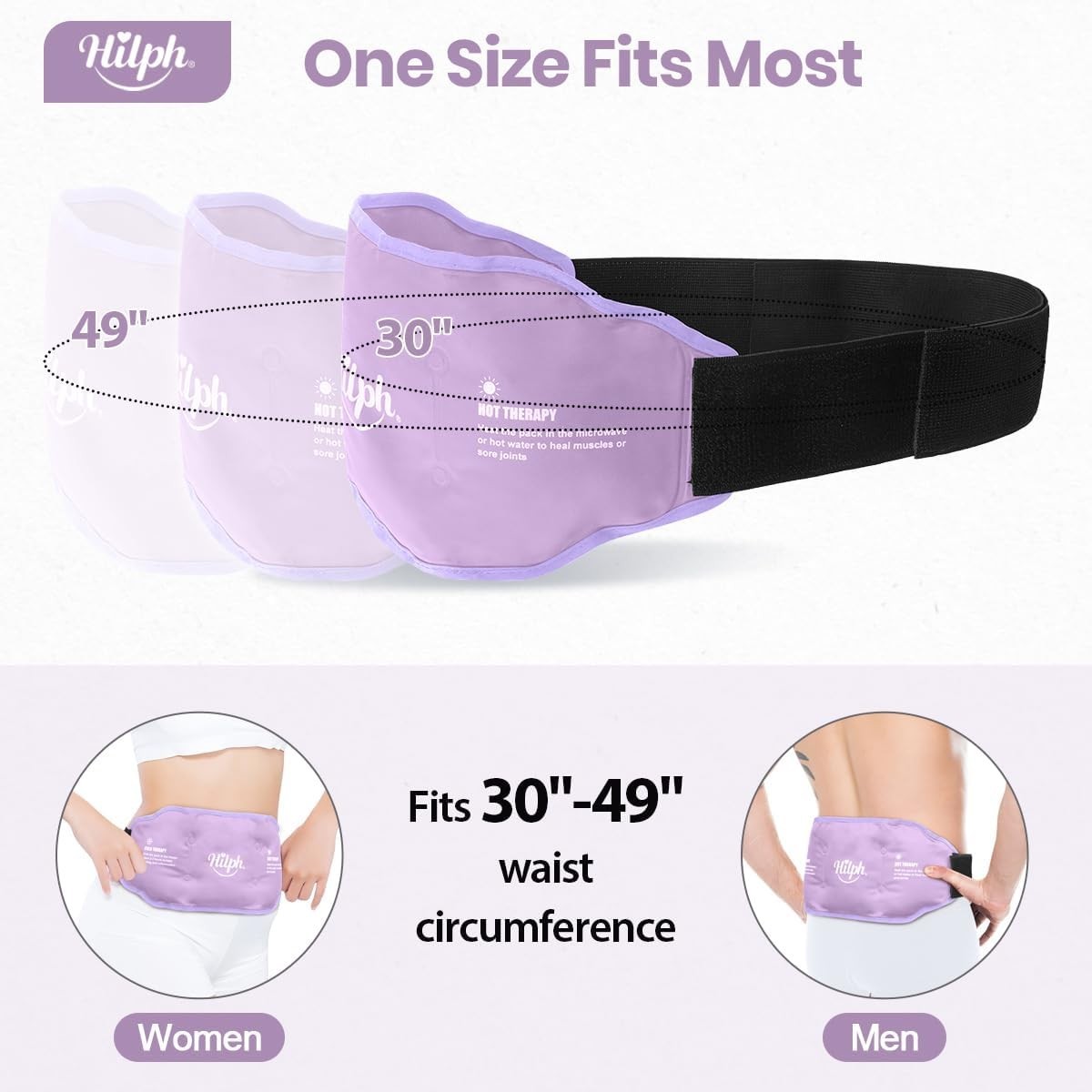 Adjustable Low Back Ice Pack Wrap for Pain Relief - Hot & Cold Therapy, Purple