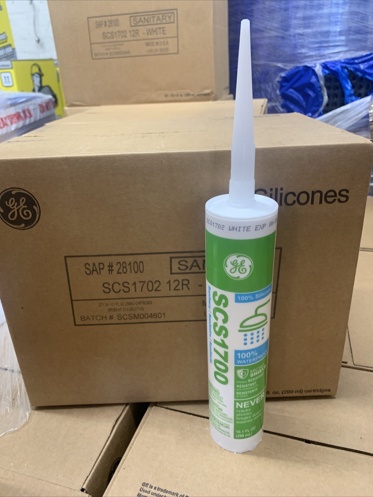 GE General Electric SCS1700 White Sanitary Silicone Sealant Cartridge - 10.1 oz.