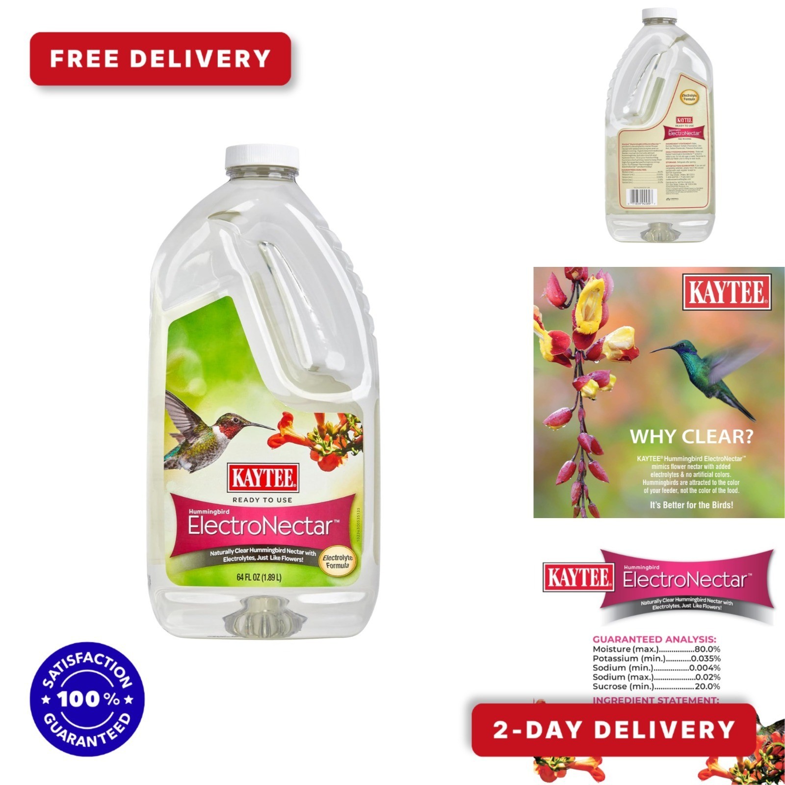 Kaytee Hummingbird ElectroNectar Wild Bird Food, 64 oz Ready to Use