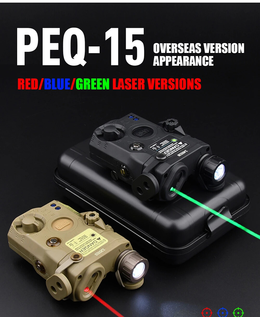 Airsoft UHP PEQ 15 Green Blue Laser Indicator Strobe Flashlight IR Fill Light