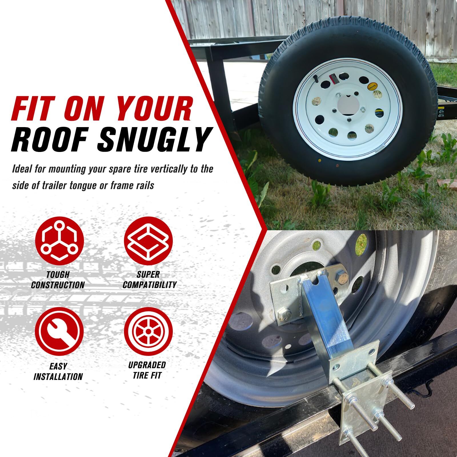 Heavy Duty Spare Tire Carrier Mount Bracket for Utility Boat Trailer Wheel
