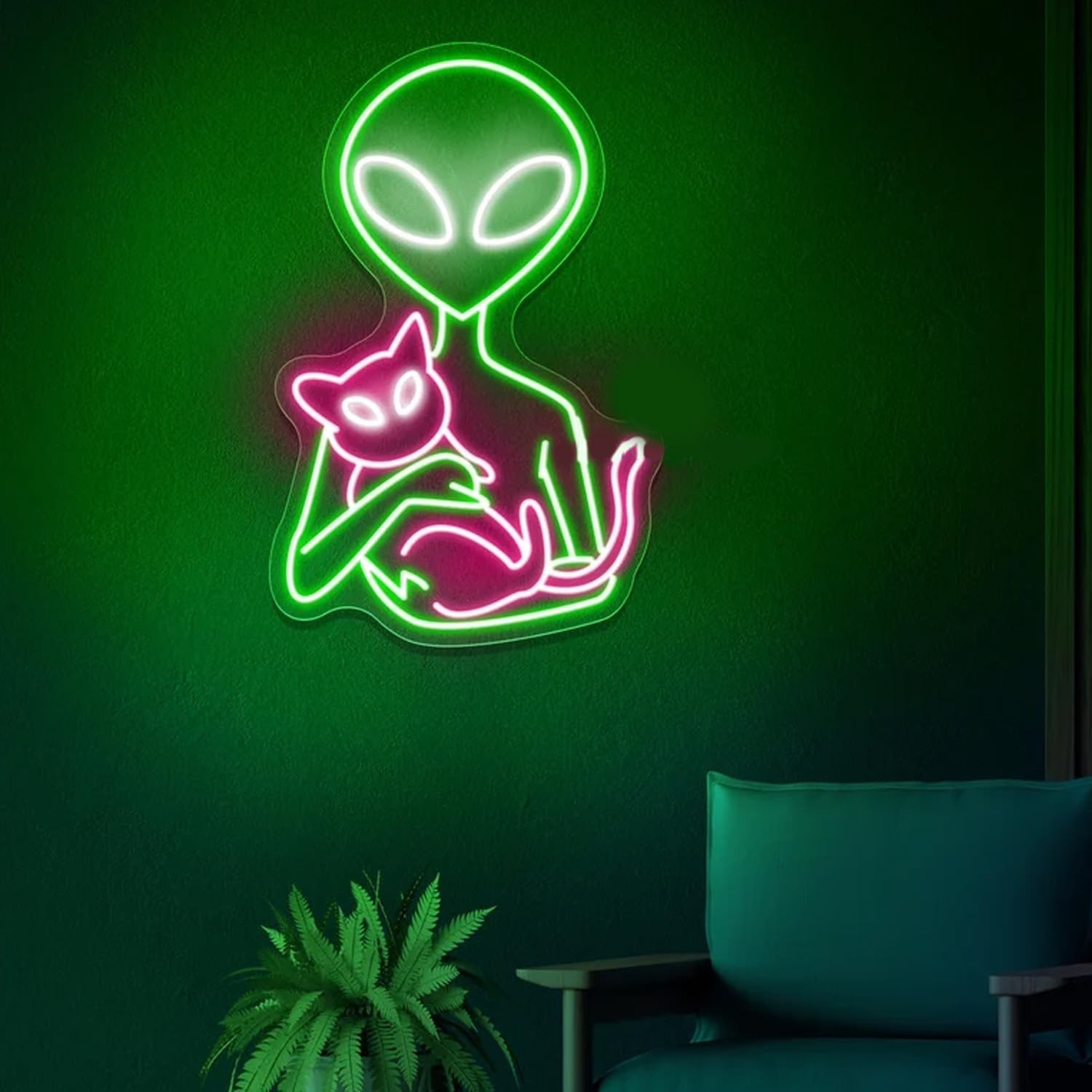 Alien Neon Signs Alien LED Light Alien Cat Neon Light Cat Sign UFO Sign | Aes...